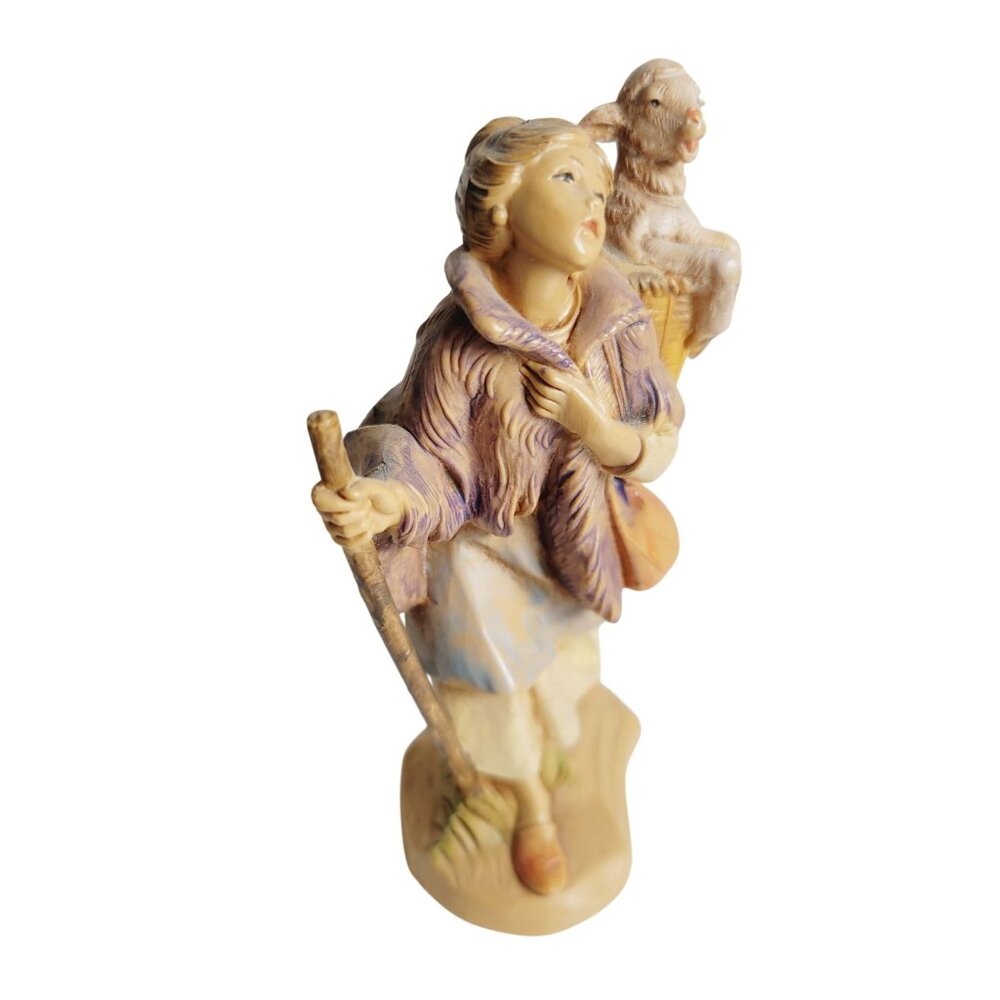 Miriam by Fontanini Young Shepherdess and Lamb in Woven Basket Holding a staff - Picture 6 of 11